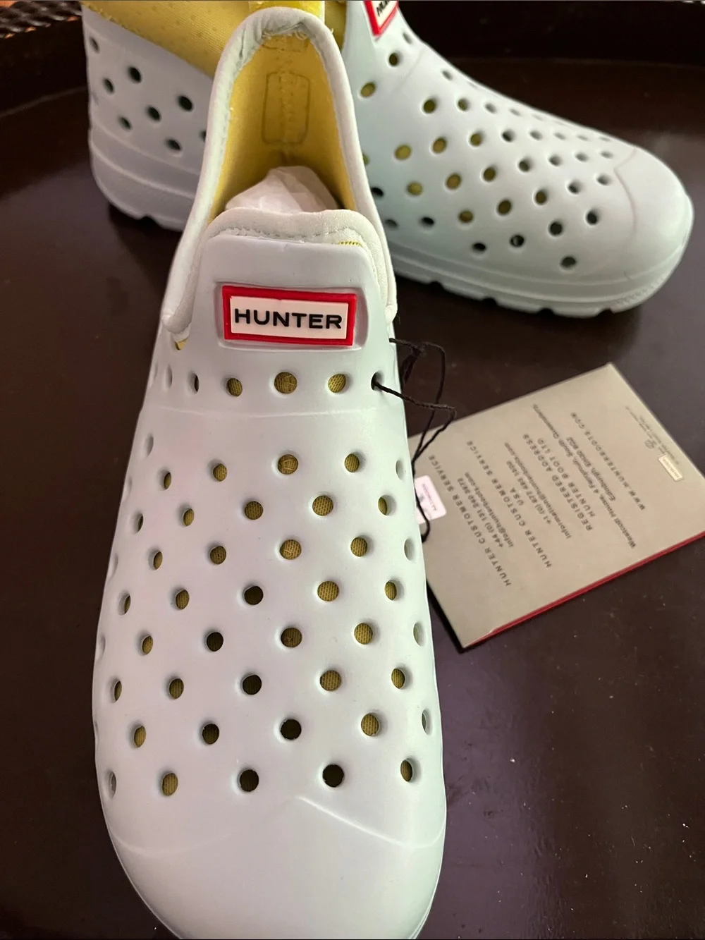 Hunter Kids White and Yellow Water Shoe Set with internal synthetic socks.
